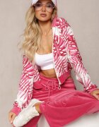  Set de Trening Roz din Velur Bluză cu Glugă și cu Imprimeu Floral și Pantaloni Largi și Lejeri Raiantise