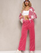  Set de Trening Roz din Velur Bluză cu Glugă și cu Imprimeu Floral și Pantaloni Largi și Lejeri Raiantise