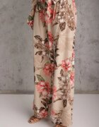  Set din 2 piese bej Bluză cu mânecă lungă Pantaloni largi cu elastic în talie cu imprimeu floral Calaq