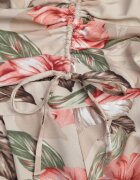  Set din 2 piese bej Bluză cu mânecă lungă Pantaloni largi cu elastic în talie cu imprimeu floral Calaq