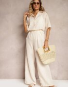  Set din 2 piese bej Cămașă cu mânecă scurtă Pantaloni cu elastic în talie Vimacia