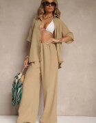  Set din 2 piese Bej închis Cămașă cu mânecă scurtă Pantaloni cu elastic în talie Vimacia
