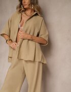  Set din 2 piese Bej închis Cămașă cu mânecă scurtă Pantaloni cu elastic în talie Vimacia