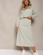  Set din 2 piese Casual Verde mentă Bluză cu fermoar și Fustă cu buzunare cu clapetă Lennira
