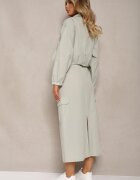  Set din 2 piese Casual Verde mentă Bluză cu fermoar și Fustă cu buzunare cu clapetă Lennira