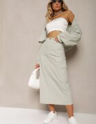  Set din 2 piese Casual Verde mentă Bluză cu fermoar și Fustă cu buzunare cu clapetă Lennira