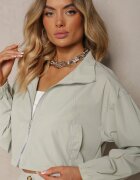  Set din 2 piese Casual Verde mentă Bluză cu fermoar și Fustă cu buzunare cu clapetă Lennira