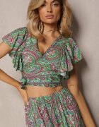  Set din 2 piese de viscoză Verde cu imprimeu Paisley Fustă lungă și Top petrecut Aeodosia