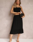  Set din 2 piese Negru de bumbac Top cu bretele și Fustă cu elastic în talie Tirasa