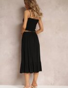  Set din 2 piese Negru de bumbac Top cu bretele și Fustă cu elastic în talie Tirasa