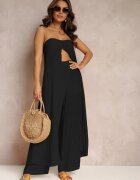  Set din 2 piese Negru Top lung și Pantaloni cu elastic în talie și picioare largi Bincina