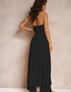  Set din 2 piese Negru Top lung și Pantaloni cu elastic în talie și picioare largi Bincina