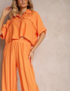  Set Din 2 Piese Portocaliu din Viscoză Cămașă Croială Largă Pantaloni Largi Velvitela