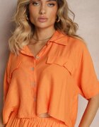  Set Din 2 Piese Portocaliu din Viscoză Cămașă Croială Largă Pantaloni Largi Velvitela