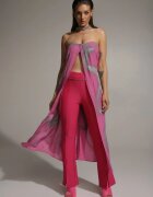  Set din 2 piese Roz Top lung și Pantaloni cu elastic în talie și picior larg Bincina