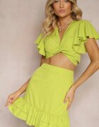  Set din 2 piese Verde Top scurt cu legătură Fustă cu volane și elastic în talie Clementis