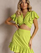  Set din 2 piese Verde Top scurt cu legătură Fustă cu volane și elastic în talie Clementis