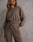  Set Din bumbac Verde închis Bluză scurtă cu elastic și Pantaloni largi cu șnur în talie Rionnea