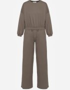  Set Din bumbac Verde închis Bluză scurtă cu elastic și Pantaloni largi cu șnur în talie Rionnea