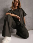  Set din Bumbac Verde închis Pantaloni drepți largi cu Elastic în Talie Bluză cu Decupaje Vimarases