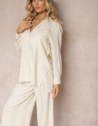  Set din viscoză bej deschis Pantaloni cu picioare largi și cu elastic în talie Cămașă cu nasturi Tinamars