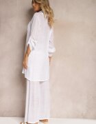  Set Două Piese Alb Cămașă cu Mânecă 3/4 și Pantaloni cu Elastic în Talie și Șliț Oeviana