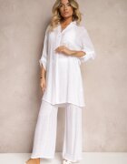  Set Două Piese Alb Cămașă cu Mânecă 3/4 și Pantaloni cu Elastic în Talie și Șliț Oeviana