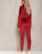  Set Dres bordo din Velur cu Bluză Scurtă și Pantaloni Jogger cu Imprimeu Leopard Limitta