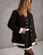  Set Elegant Negru în Dungi cu Sacou Vestă și Fustă Plisată Emmizelle