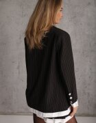  Set Elegant Negru în Dungi cu Sacou Vestă și Fustă Plisată Emmizelle