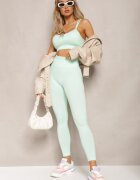  Set Fitness Elastic Mentă Sutien Buretat și Colanți cu elastic Orbinra