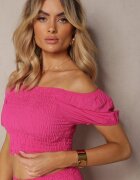  Set Fuchsia din bumbac Fustă Scurtă cu volane și Bluză cu decolteu spaniol Scriba