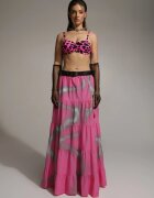  Set Fuchsia din Vâscoză 2 piese Top și Fustă cu Volane Jakki
