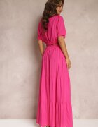  Set Fuchsia din Vâscoză 2 piese Top și Fustă cu Volane Jakki