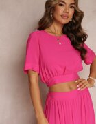  Set Fuchsia din Vâscoză 2 piese Top și Fustă cu Volane Jakki