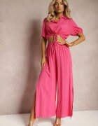  Set Fucsia din Bumbac Stil Utility Cămașă și Pantaloni Largi Veola