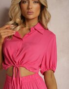  Set Fucsia din Bumbac Stil Utility Cămașă și Pantaloni Largi Veola