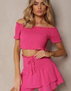  Set Fucsia Top Spania și Fustă-pantaloni scurți cu Volane și Elastic Rinaria