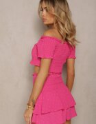  Set Fucsia Top Spania și Fustă-pantaloni scurți cu Volane și Elastic Rinaria