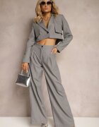  Set Gri De Costum Sacou Cropped și Pantaloni Largi Mairilee
