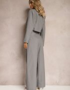  Set Gri De Costum Sacou Cropped și Pantaloni Largi Mairilee