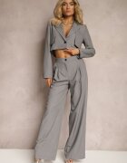  Set Gri De Costum Sacou Cropped și Pantaloni Largi Mairilee