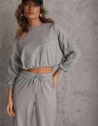  Set Gri Din bumbac Bluză scurtă cu elastic la bază și Pantaloni largi cu șnur în talie Rionnea