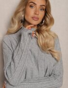  Set Gri din tricot în relief cu viscoză Pulover cu guler semi-înalt și Fustă mulată Atteleia