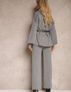  Set Gri din Vâscoză Pantaloni cu Croială Largă Cardigan cu Nasturi Decorativi și Curea Creona