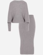  Set Gri din Viscoză cu dungi Fustă cu elastic în talie și Bluză cu mâneci liliac Korttisa