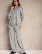  Set Gri din Viscoză și Modal Pantaloni cu Croială Largă și Maletă Decorată cu Nasturi Sassifra