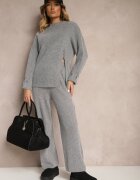  Set Gri închis cu Lână și Bumbac Pantaloni largi Pulover cu nasturi și despicătură Sialwen