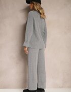  Set Gri închis cu Lână și Bumbac Pantaloni largi Pulover cu nasturi și despicătură Sialwen