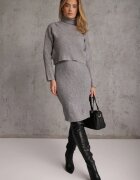  Set Gri Reiat cu adaos de lână Rochie Mulată Fără mâneci și Maletă Rialina